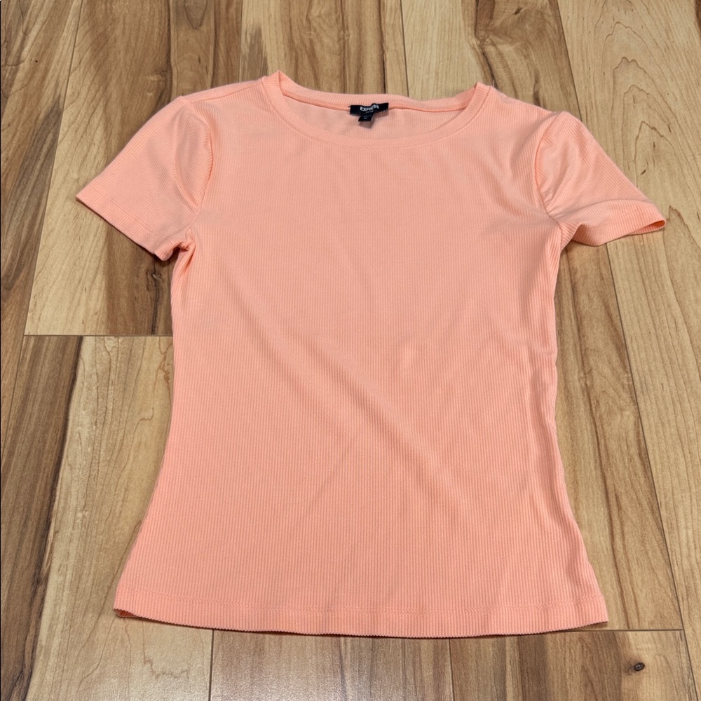 Express Coral Ribbed Short Sleeve Top